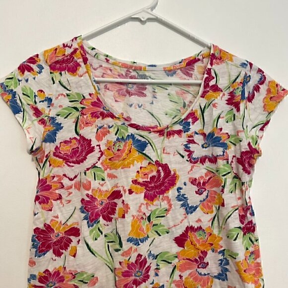 GAP Easy Tee White Pink Multi Floral Scoop Neck Short Sleeve 100% Cotton T-Shirt - Picture 2 of 11